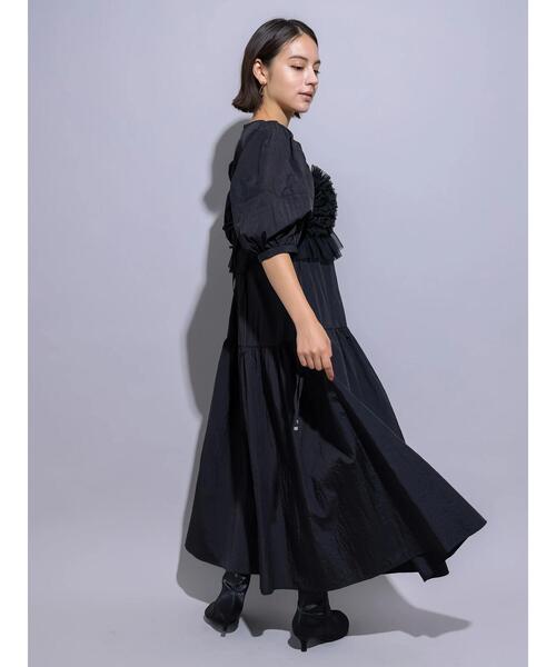 あちゃちゅむ　タフタワンピース黒 あちゃちゅむ タフタワンピース黒 AHCAHCUM.muchacha