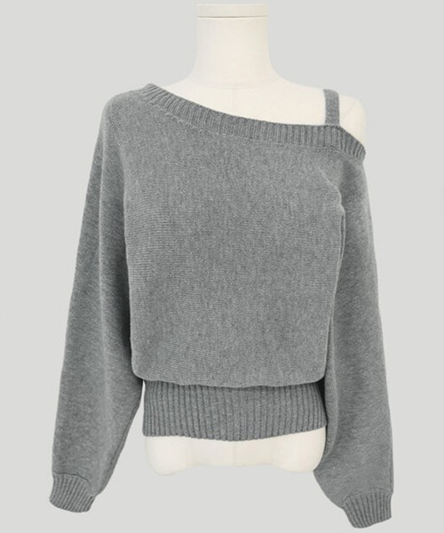セール】アシンメトリーオフショルダーニットトップス（ニット