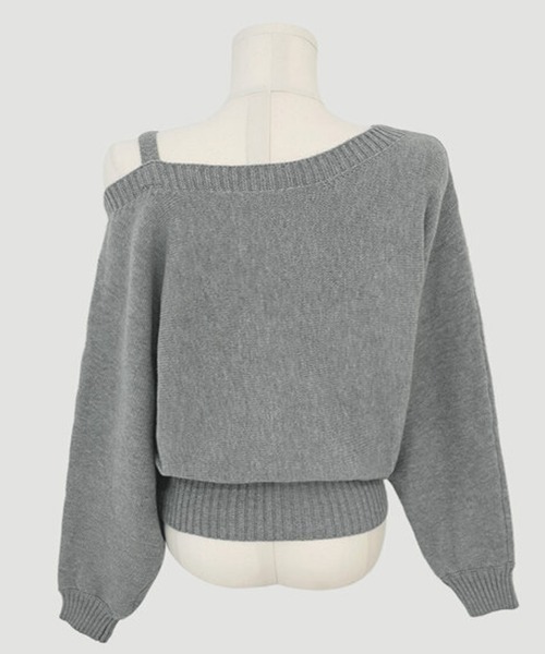 PRIVATE  BEACH（プライベートビーチ）の「アシンメトリーオフショルダーニットトップス（ニット/セーター・レディース・ネイビー/グレー/オフホワイト/カーキ/ブラック/ワインレッド・FREE/M/L）」の19枚目の写真