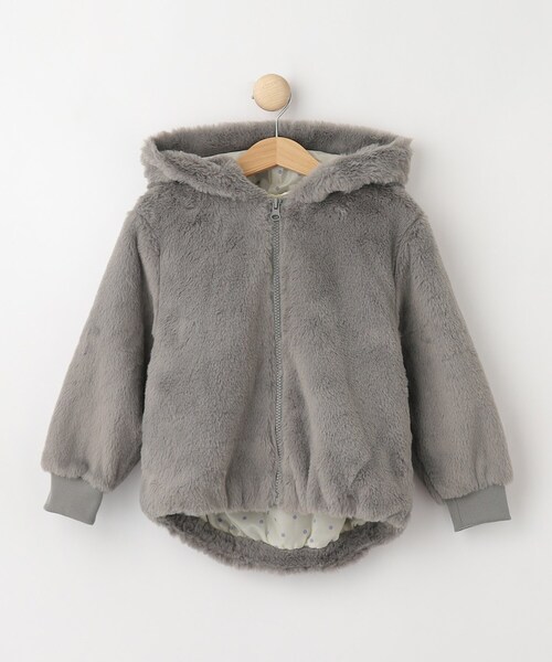 SHOO・LA・RUE（シューラルー）の「◆【110-140cm】フェイクファー耳付きパーカ（ブルゾン・キッズ・チャコールグレー/ライトベージュ・14/13/12/11）」の2枚目の写真