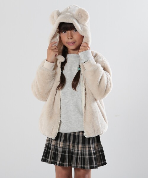 SHOO・LA・RUE（シューラルー）の「◆【110-140cm】フェイクファー耳付きパーカ（ブルゾン・キッズ・チャコールグレー/ライトベージュ・14/13/12/11）」の17枚目の写真