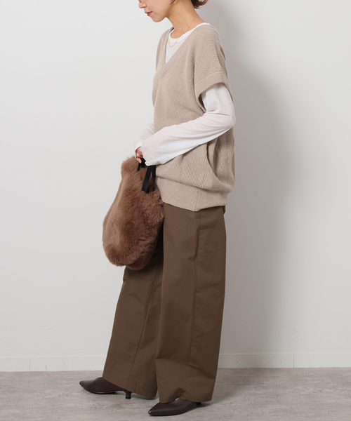 JOURNAL STANDARD relume（ジャーナルスタンダード　レリューム）の「コットンギャザーワイドパンツ（スラックス・レディース・ブラウン/ネイビー・36/38）」の4枚目の写真