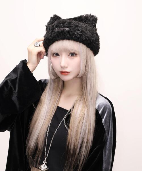 Whinny（ホワイニー）の「Whinny/スノーねこパンチ（ニットキャップ/ビーニー・レディース・グレー/ブラック/ホワイト・FREE）」の8枚目の写真