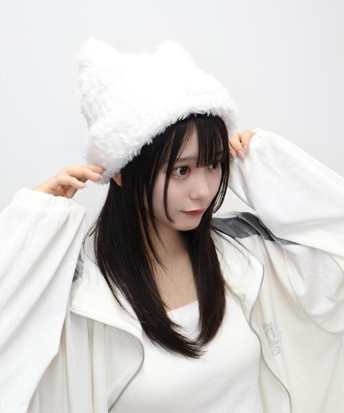 Whinny（ホワイニー）の「Whinny/スノーねこパンチ（ニットキャップ/ビーニー・レディース・グレー/ブラック/ホワイト・FREE）」の6枚目の写真