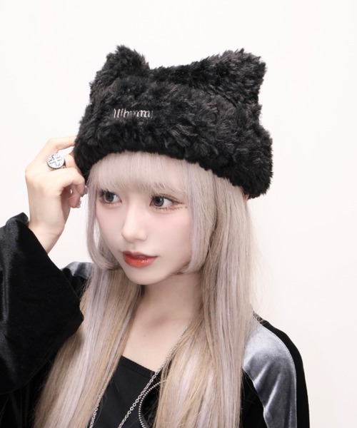 Whinny（ホワイニー）の「Whinny/スノーねこパンチ（ニットキャップ/ビーニー・レディース・グレー/ブラック/ホワイト・FREE）」の3枚目の写真