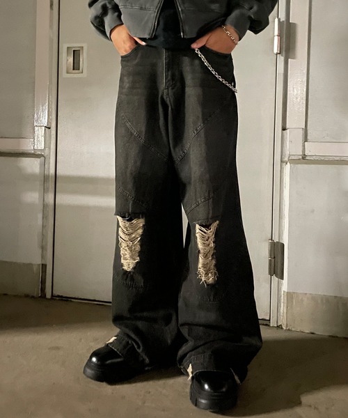 F/ON(エフオン)の「【F/ON】DESTRUCTIVE VINTAGE MAKE SUPER WIDE DENIM(デニムパンツ・メンズ・ブラック・L/M/S)」の4枚目の写真
