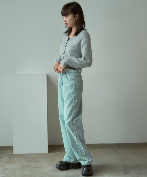 BLANK　（ブランク）の「▲Side Pearl Washed Denim Pants / サイドパール ウォッシュデニムパンツ（デニムパンツ・レディース・ブルー・M/L）」の14枚目の写真