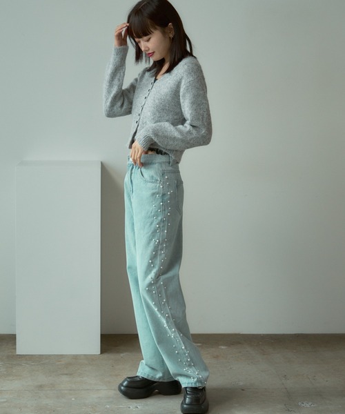 BLANK　（ブランク）の「▲Side Pearl Washed Denim Pants / サイドパール ウォッシュデニムパンツ（デニムパンツ・レディース・ブルー・M/L）」の15枚目の写真