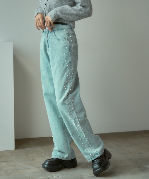 BLANK　（ブランク）の「▲Side Pearl Washed Denim Pants / サイドパール ウォッシュデニムパンツ（デニムパンツ・レディース・ブルー・M/L）」の10枚目の写真