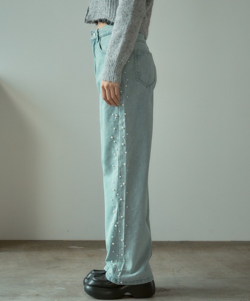 BLANK　（ブランク）の「▲Side Pearl Washed Denim Pants / サイドパール ウォッシュデニムパンツ（デニムパンツ・レディース・ブルー・M/L）」の16枚目の写真