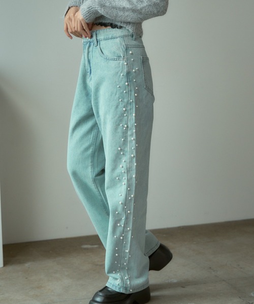 BLANK　（ブランク）の「▲Side Pearl Washed Denim Pants / サイドパール ウォッシュデニムパンツ（デニムパンツ・レディース・ブルー・M/L）」の18枚目の写真