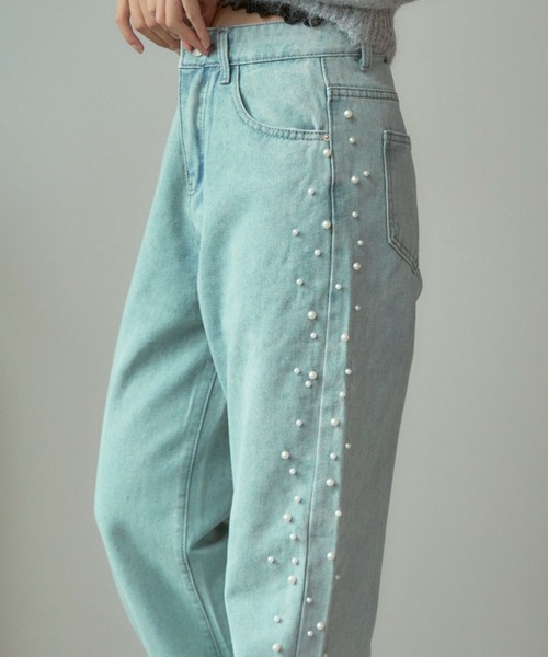 BLANK　（ブランク）の「▲Side Pearl Washed Denim Pants / サイドパール ウォッシュデニムパンツ（デニムパンツ・レディース・ブルー・M/L）」の19枚目の写真