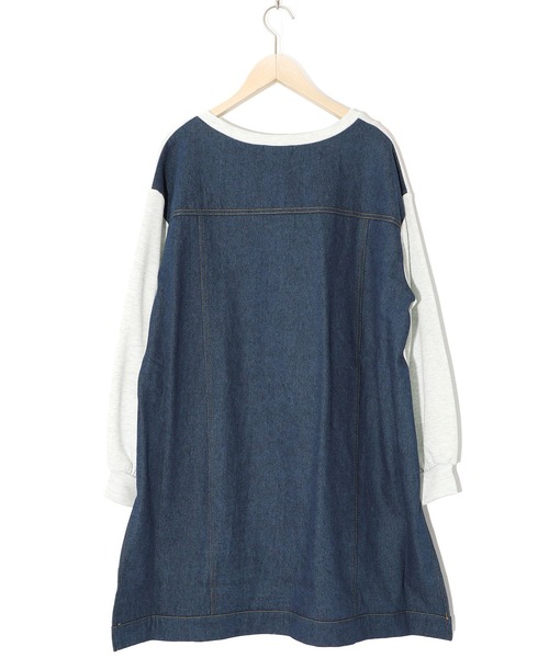 【セール】543253：天燈節とピアノ柄 デニム切替裏毛ワンピース（Tシャツ/カットソー）｜iS ScoLar（イズスカラー）