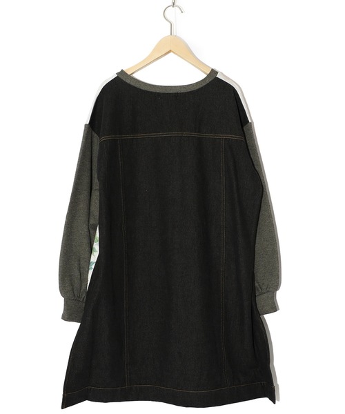 【セール】543253：天燈節とピアノ柄 デニム切替裏毛ワンピース（Tシャツ/カットソー）｜iS ScoLar（イズスカラー）