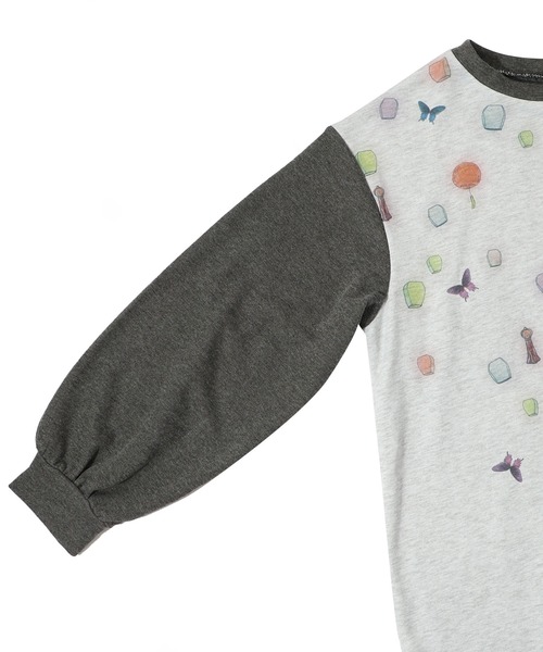 【セール】543253：天燈節とピアノ柄 デニム切替裏毛ワンピース（Tシャツ/カットソー）｜iS ScoLar（イズスカラー）