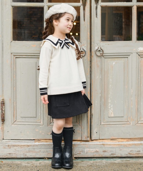 KP（ケーピー）の「ニットツイル　プリーツラップパンツ(100～140)（その他パンツ・キッズ・オフホワイト/ブラック・100cm/110cm/120cm/130cm/140cm）」の7枚目の写真