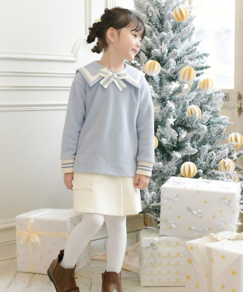 KP（ケーピー）の「ニットツイル　プリーツラップパンツ(100～140)（その他パンツ・キッズ・オフホワイト/ブラック・100cm/110cm/120cm/130cm/140cm）」の4枚目の写真