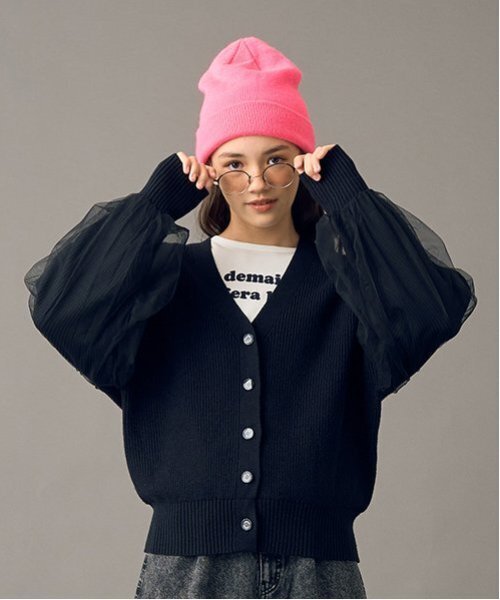 【セール】【AMI】オーバーチュールスリーブVネックカーディガン（カーディガン/ボレロ）｜pom ponette junior（ポンポネットジュニア）