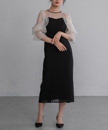 チュールオフショルドレス