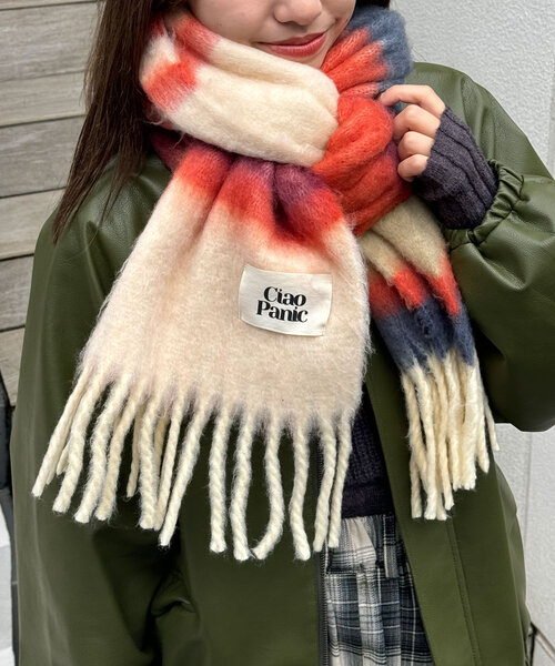 CIAOPANIC(チャオパニック)の「太フリンジマルチボーダーボリュームマフラー(マフラー・レディース・パープル/ホワイト/オレンジ/その他/サーモンピンク/イエロー/ブラウン/ピンク・FREE)」の19枚目の写真