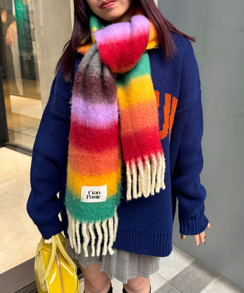 CIAOPANIC(チャオパニック)の「太フリンジマルチボーダーボリュームマフラー(マフラー・レディース・パープル/ホワイト/オレンジ/その他/サーモンピンク/イエロー/ブラウン/ピンク・FREE)」の10枚目の写真