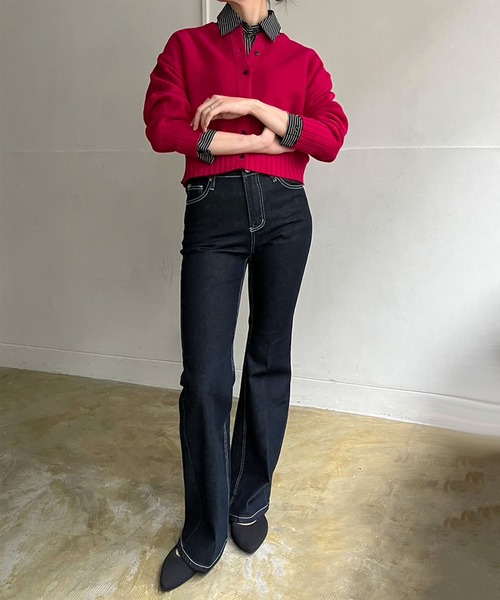 Jewelobe(ジュエローブ)の「センタープレスブーツカットデニムパンツ(デニムパンツ・レディース・ブラック/インディゴブルー・S/M)」の10枚目の写真