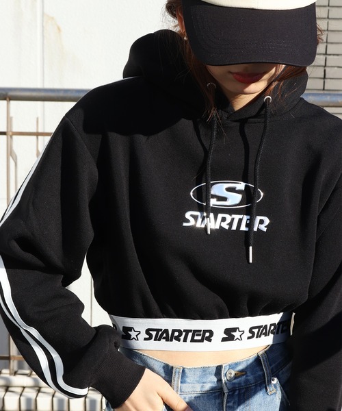 パーカー STARTER BLACK LABEL 裏起毛 ショート丈 プルパーカー レディース セール】STARTER BLACK LABEL 裏起毛 ショート丈 プルパーカー