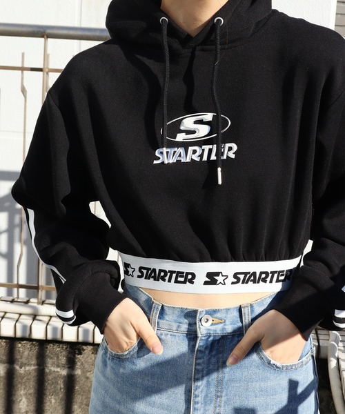 パーカー STARTER BLACK LABEL 裏起毛 ショート丈 プルパーカー レディース セール】STARTER BLACK LABEL 裏起毛 ショート丈 プルパーカー