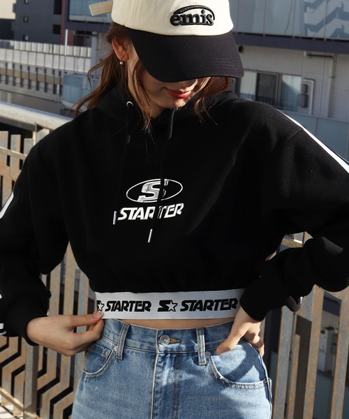 パーカー STARTER BLACK LABEL 裏起毛 ショート丈 プルパーカー レディース セール】STARTER BLACK LABEL 裏起毛 ショート丈 プルパーカー