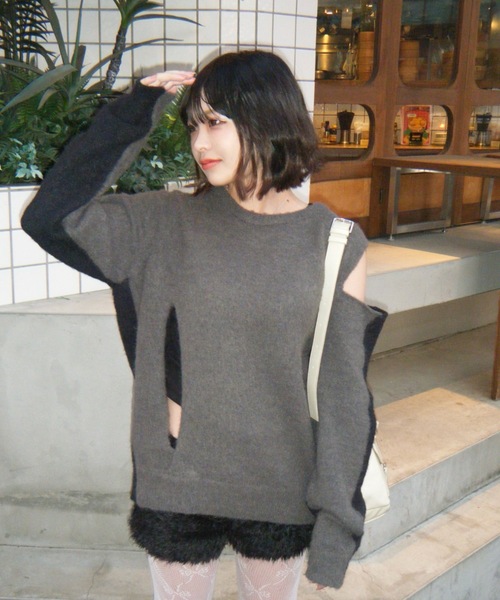 shesame(シーセム)の「coloring mohair like knit(ニット/セーター・レディース・ネイビー系/グレー系/レッド系・フリー)」の2枚目の写真