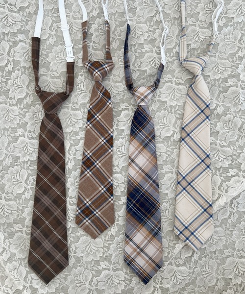SOLLON.（ソルロン）の「チェック柄ネクタイ（ネクタイ・レディース・ベージュ/ネイビー/ブラウン/ダークブラウン・FREE）」の15枚目の写真