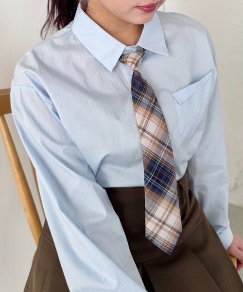 SOLLON.（ソルロン）の「チェック柄ネクタイ（ネクタイ・レディース・ベージュ/ネイビー/ブラウン/ダークブラウン・FREE）」の11枚目の写真