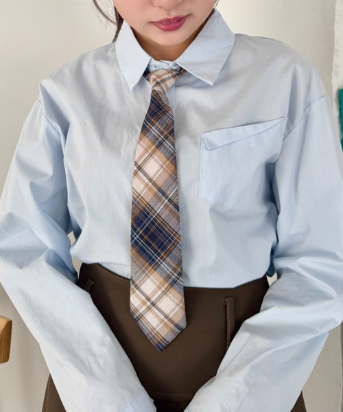 SOLLON.（ソルロン）の「チェック柄ネクタイ（ネクタイ・レディース・ベージュ/ネイビー/ブラウン/ダークブラウン・FREE）」の12枚目の写真
