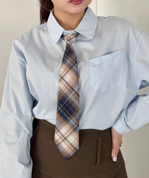 SOLLON.（ソルロン）の「チェック柄ネクタイ（ネクタイ・レディース・ベージュ/ネイビー/ブラウン/ダークブラウン・FREE）」の13枚目の写真