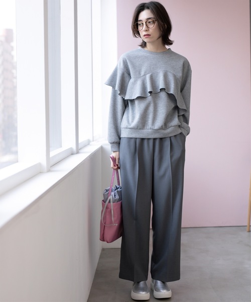 OPAQUE.CLIP(オペークドットクリップ)の「《SS-LLsize》美脚ストレッチイージーワイドパンツ【洗濯機洗い可/防シワ】(その他パンツ・レディース・チャコールグレー/サックスブルー/ブラック/ベージュ・36/38/40/34/42)」の8枚目の写真