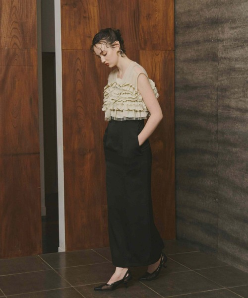 ANDRESD（アンドレスド）の「タフタチュールベストセットドレス / taffeta tulle vest set dress（ドレス・レディース・ベージュ×ブラック/ブラウン/チャコール/ベージュ・S/M/L）」の17枚目の写真