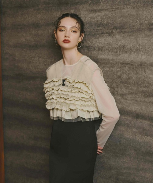 ANDRESD タフタチュールベストセットドレス(ベージュ/Sサイズ) taffeta tulle vest set dress タフタチュールベストセット