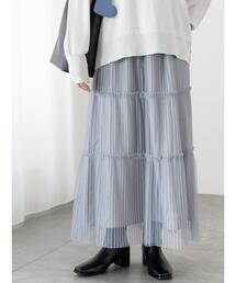 プリーツチュールティアードスカート