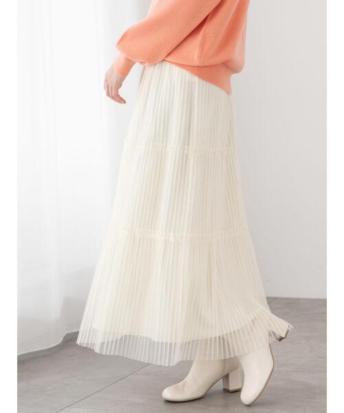 Te chichi TERRASSE（テチチテラス）の「プリーツチュールティアードスカート（スカート・レディース・グレー/ブラック/オフホワイト・F）」の2枚目の写真