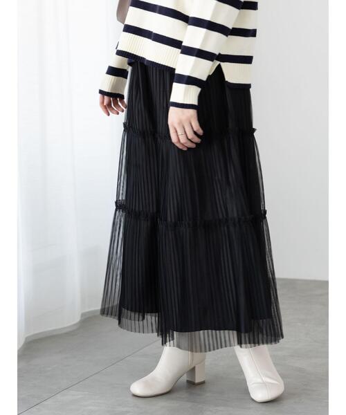 Te chichi TERRASSE（テチチテラス）の「プリーツチュールティアードスカート（スカート・レディース・グレー/ブラック/オフホワイト・F）」の3枚目の写真