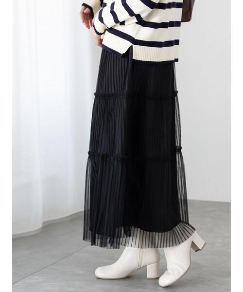Te chichi TERRASSE（テチチテラス）の「プリーツチュールティアードスカート（スカート・レディース・グレー/ブラック/オフホワイト・F）」の13枚目の写真