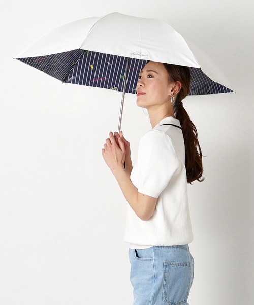 定価14000円 POLO RALPHLAUREN遮光日傘ストライプドット 晴雨兼用 折りたたみ傘 ストライプドット 遮光 遮熱 UV | ポロ
