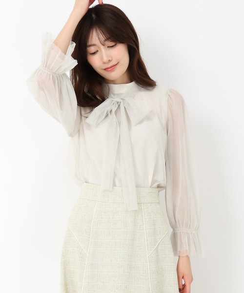 MISCH MASCH(ミッシュマッシュ)の「チュールボウタイブラウス(シャツ/ブラウス・レディース・ピンク/グリーン/アイボリー・フリ-)」の4枚目の写真