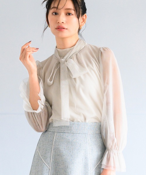 ブラウス シャツ 2025春夏新作 チュールボウタイブラウス レディース セール】2025春夏新作 チュールボウタイブラウス（シャツ