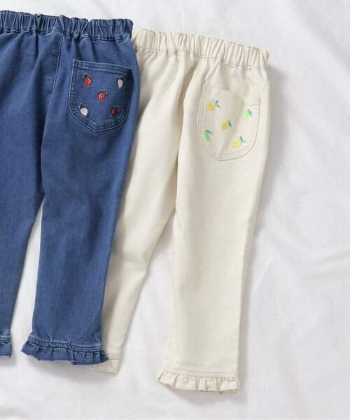 apres les cours（アプレレクール）の「【WEB限定/ジュニア対応】フルーツ刺繍ポケットパンツ（その他パンツ・キッズ・アイボリー/インディゴブルー/ピンク・140/130/80/90/100/110/120）」の2枚目の写真
