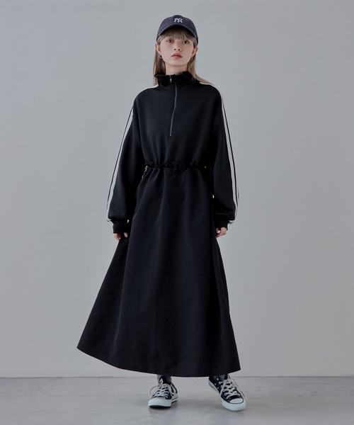 etoll.（エトル）の「ハーフジップトラックジャージドッキングワンピース（ワンピース・レディース・アイボリー/ブラック・M）」の3枚目の写真