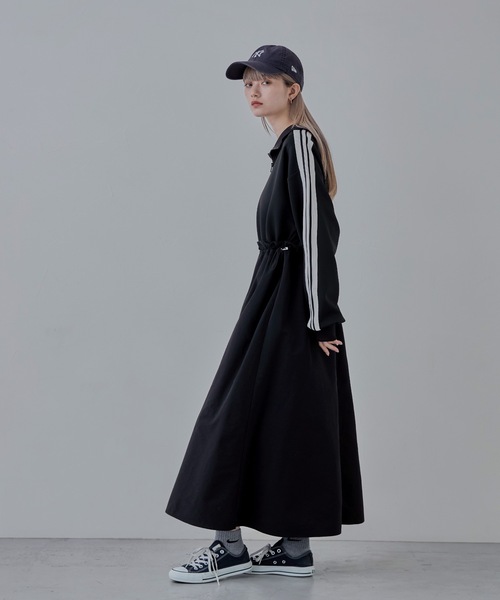 etoll.（エトル）の「ハーフジップトラックジャージドッキングワンピース（ワンピース・レディース・アイボリー/ブラック・M）」の4枚目の写真