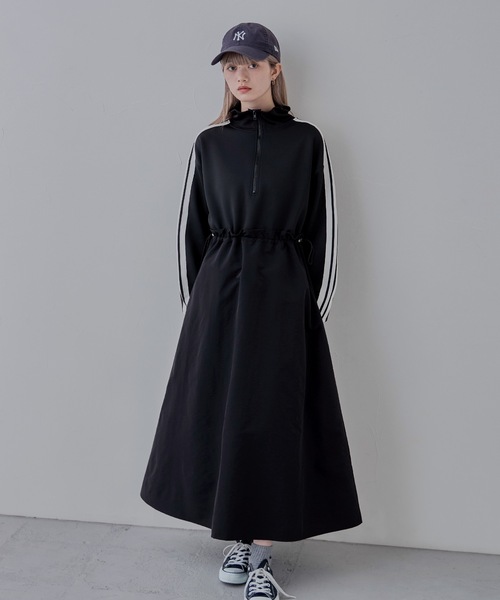 etoll.（エトル）の「ハーフジップトラックジャージドッキングワンピース（ワンピース・レディース・アイボリー/ブラック・M）」の8枚目の写真