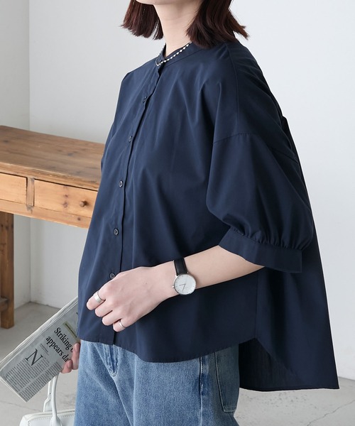 BONLECILL(ボンルシール)の「バックシャーリングバンドカラーシャツ/ブラウス(シャツ/ブラウス・レディース・チャコールグレー/ブルー/アイボリー/ネイビー・FREE)」の22枚目の写真