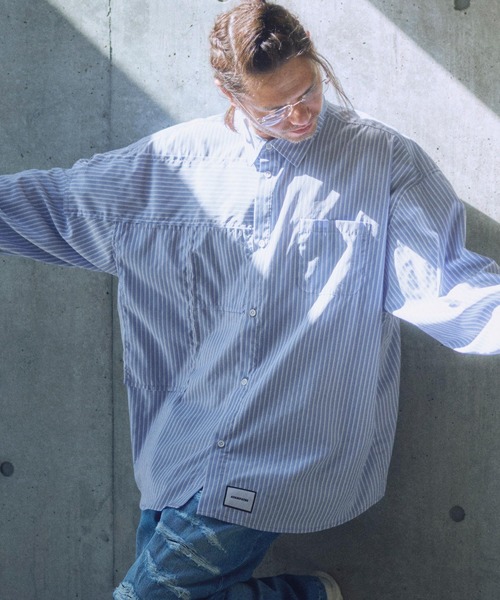 ADAM PATEK(アダムパテック)の「ms6012-striped anarchy shirt シャツ(シャツ/ブラウス・メンズ・ブルー/ブラック・2/1)」の2枚目の写真